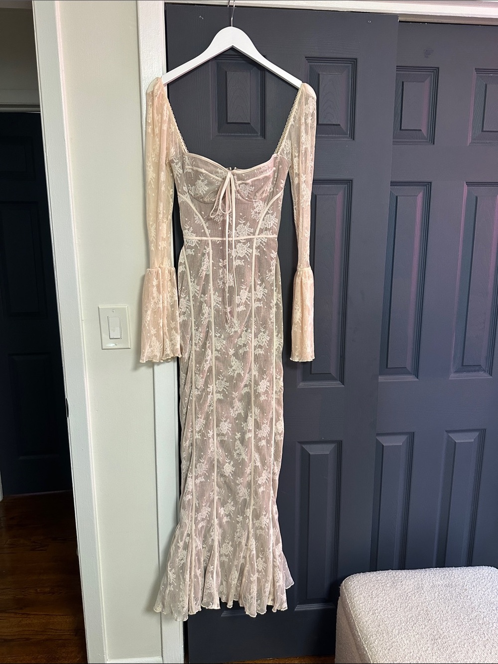 House of CB Blush Lace Long Sleeve Maxi Dress